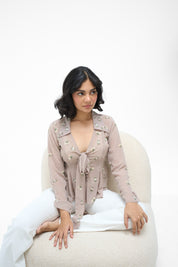 Sophia- Hand Embroidered Nude Shirt