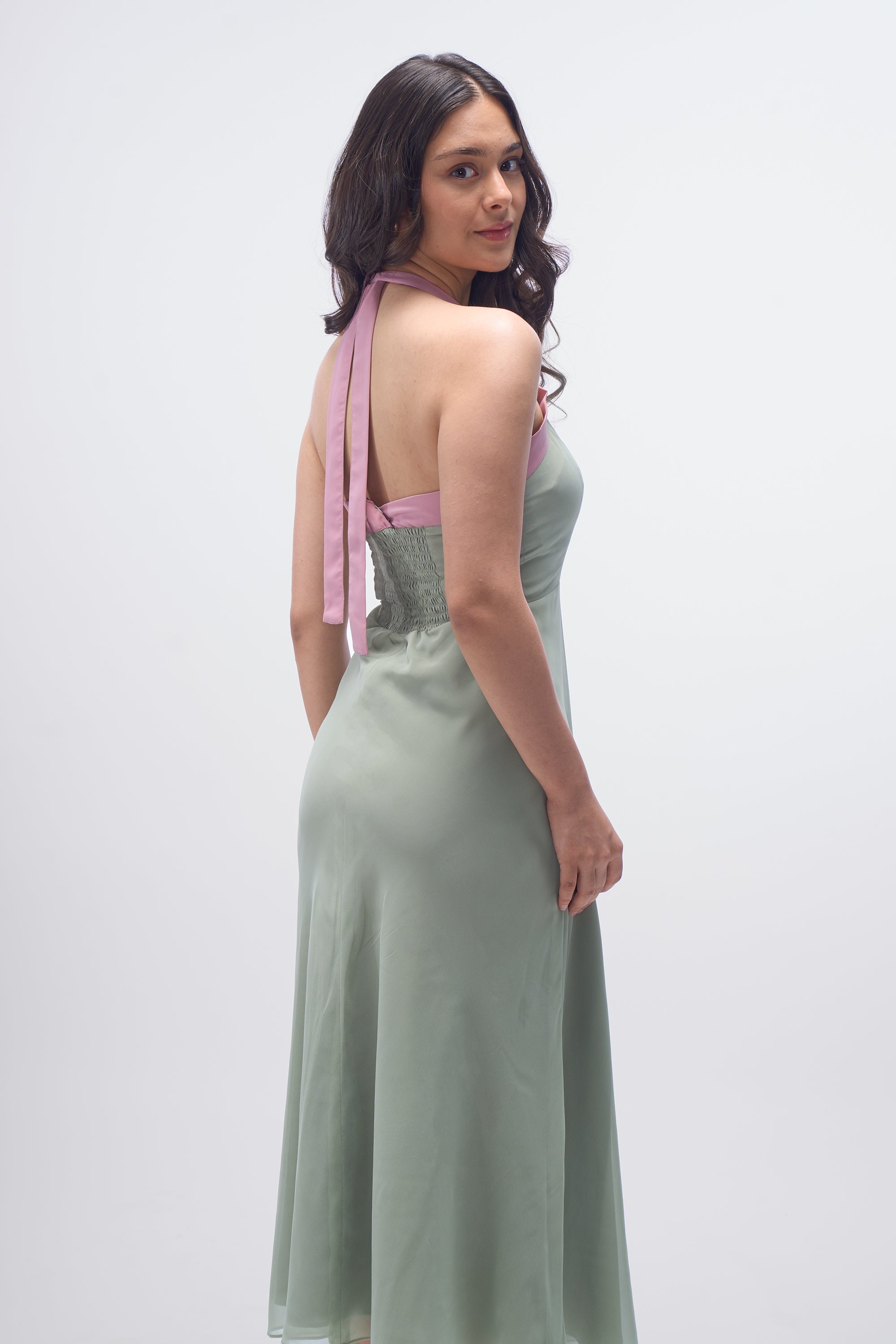 Agnis- Sage Green with Pink Contrast