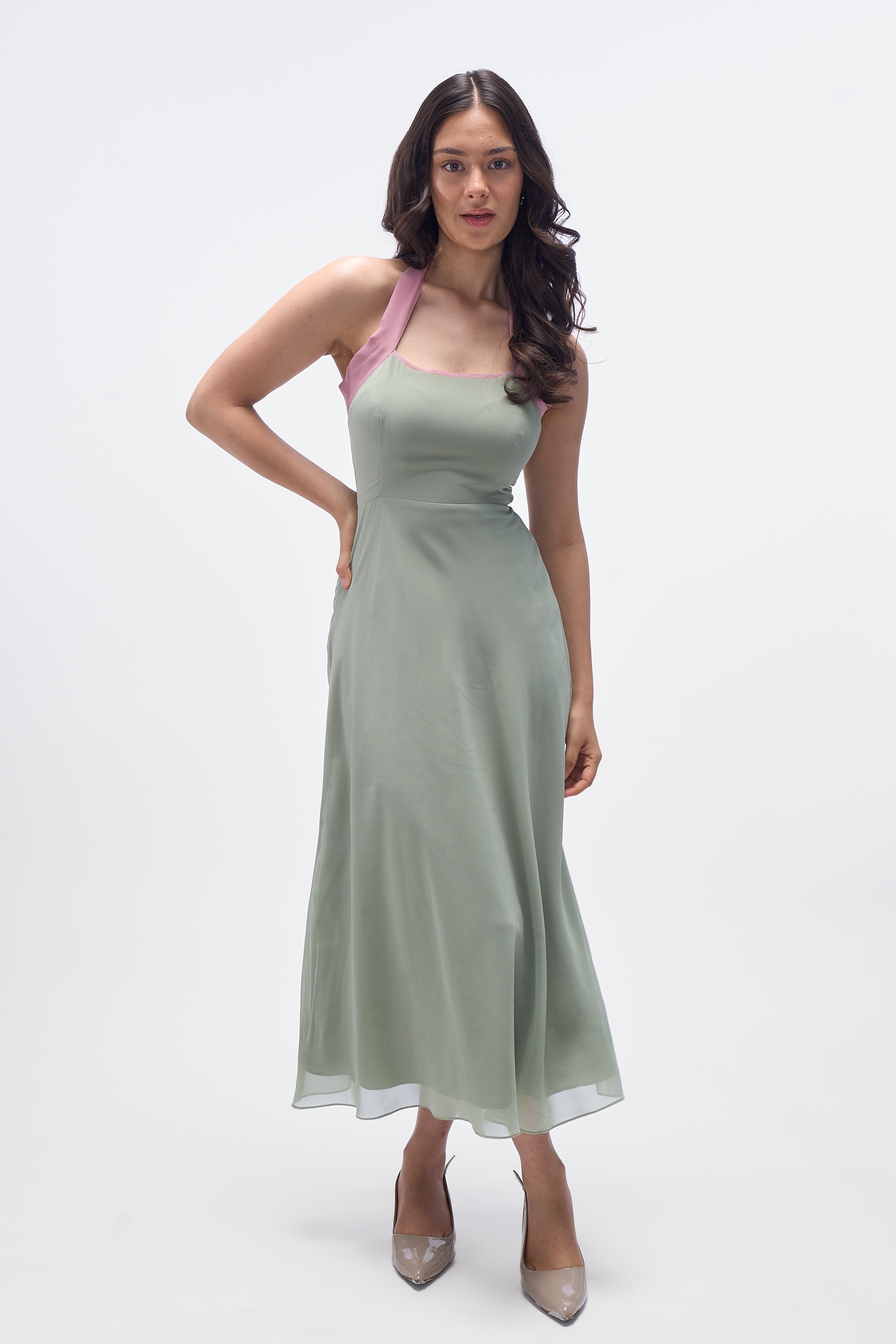 Agnis- Sage Green with Pink Contrast