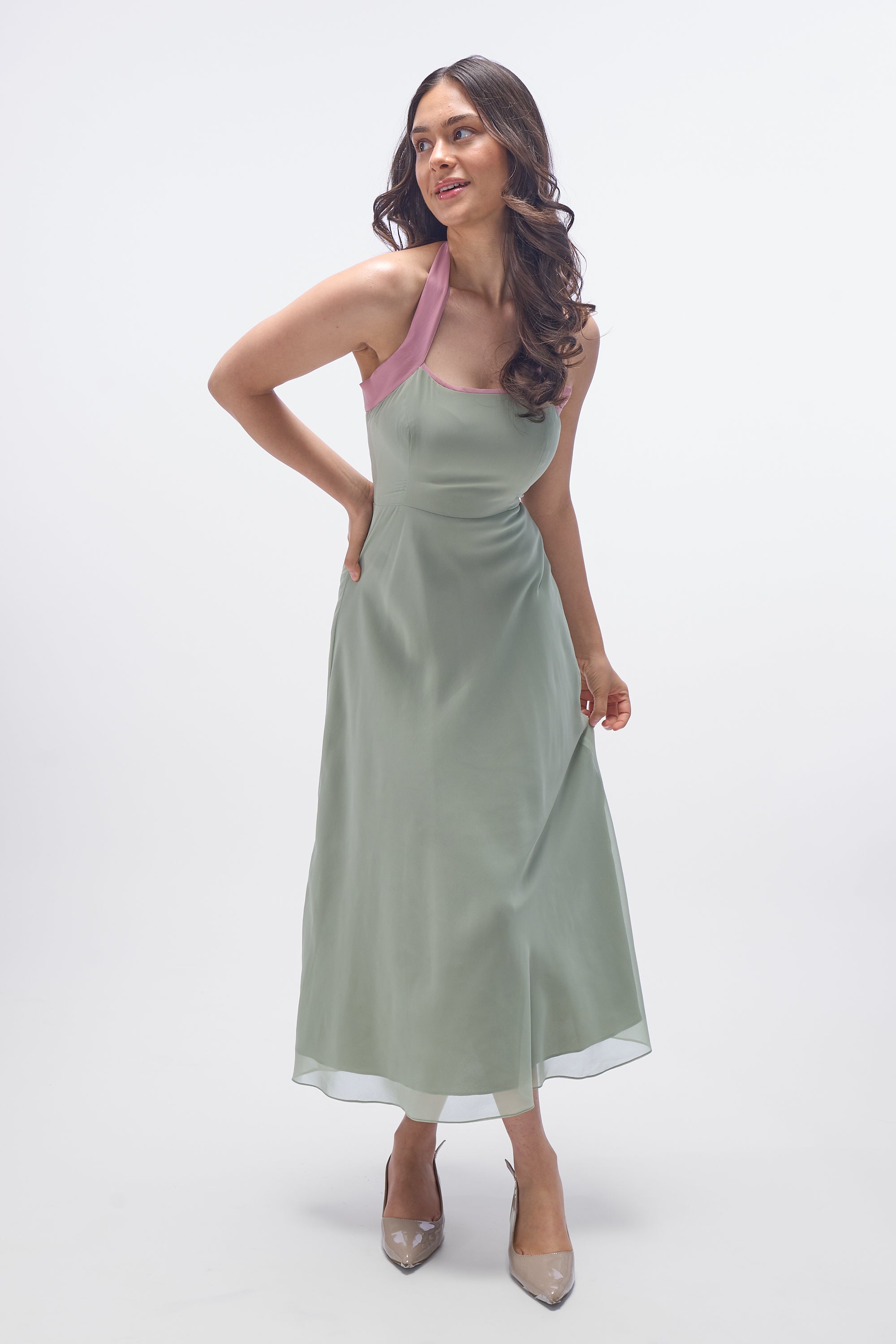 Agnis- Sage Green with Pink Contrast
