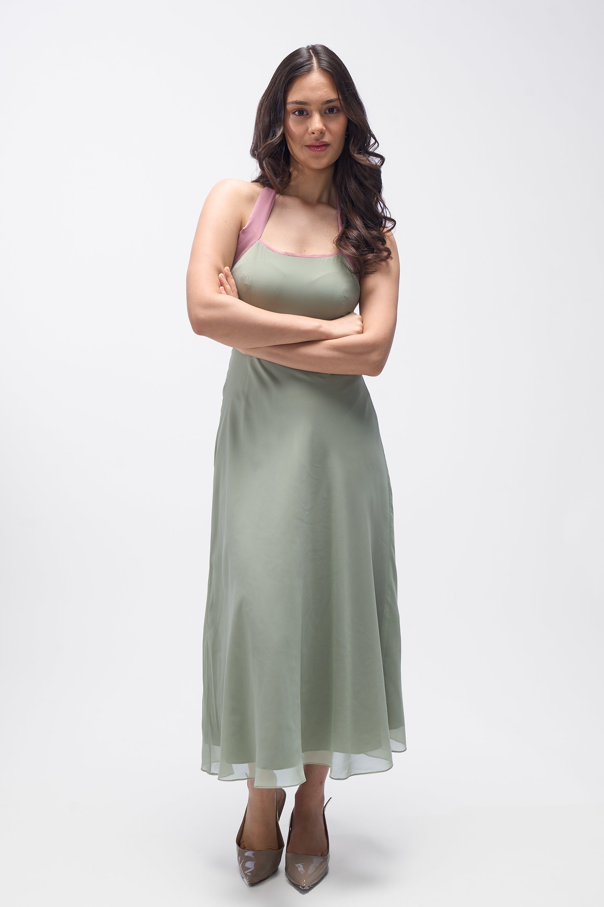 Agnis- Sage Green with Pink Contrast