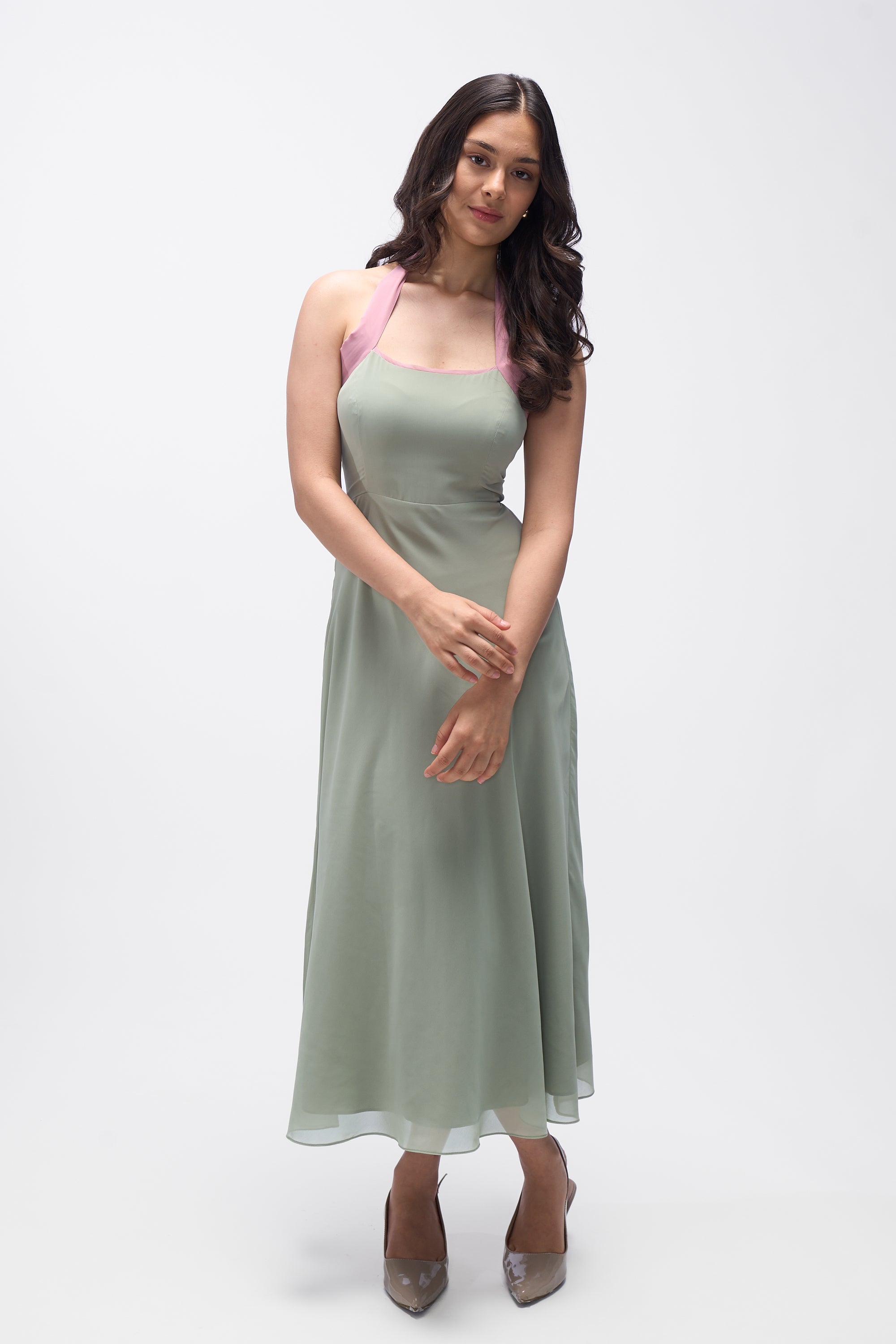 Agnis- Sage Green with Pink Contrast