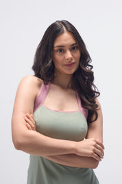 Agnis- Sage Green with Pink Contrast