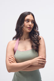 Agnis- Sage Green with Pink Contrast