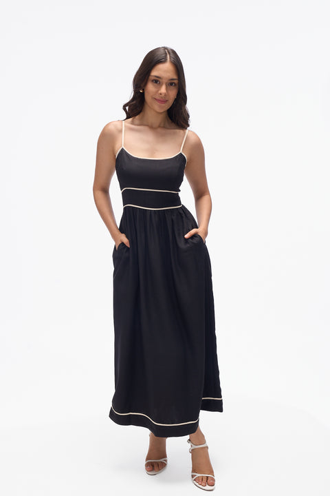 Cooper Black spaghetti-strap waistband maxi dress by Mazikien, front view