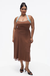 Agnis- Mocha Brown with Aqua Blue Contrast