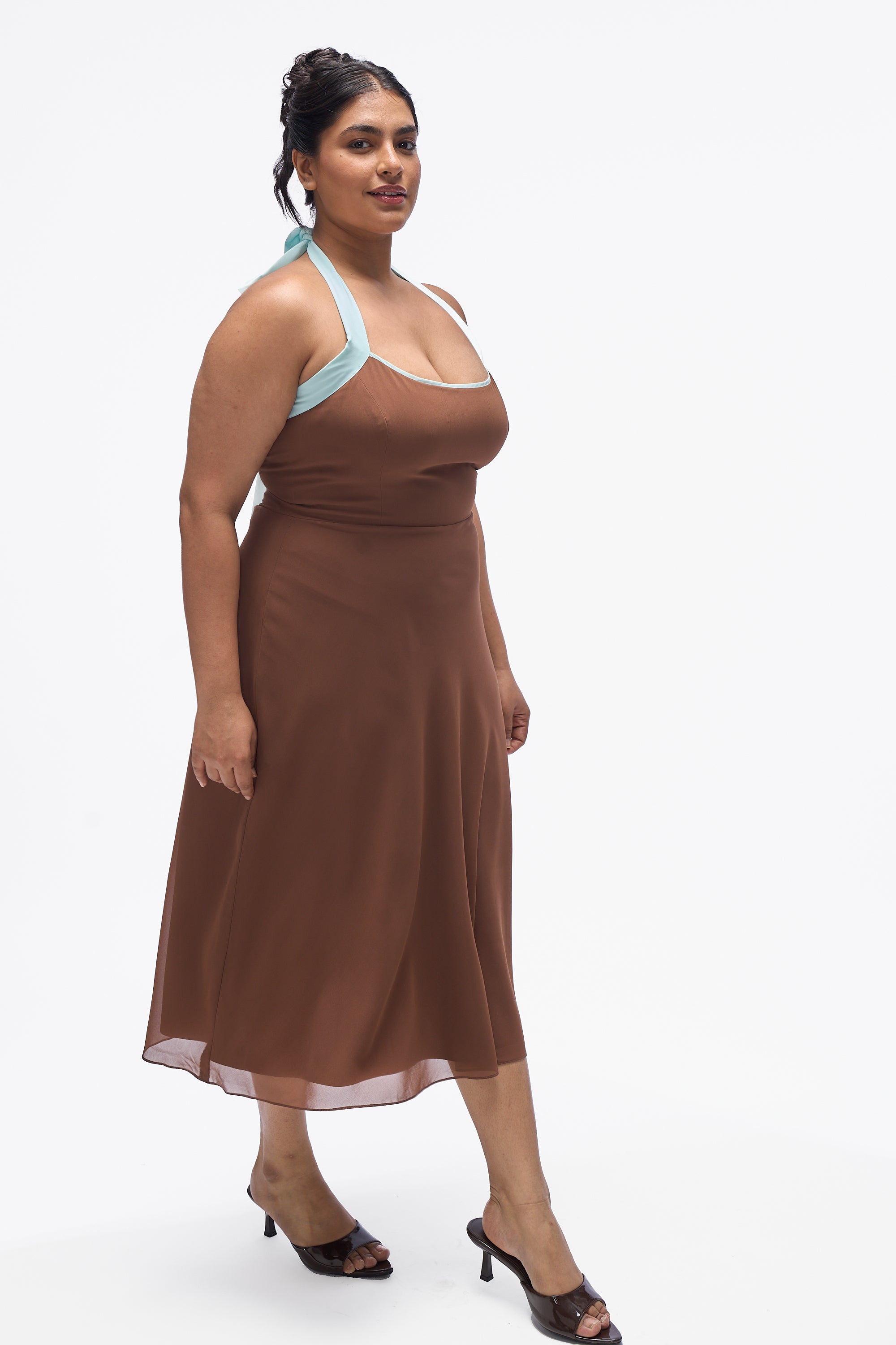 Agnis- Mocha Brown with Aqua Blue Contrast