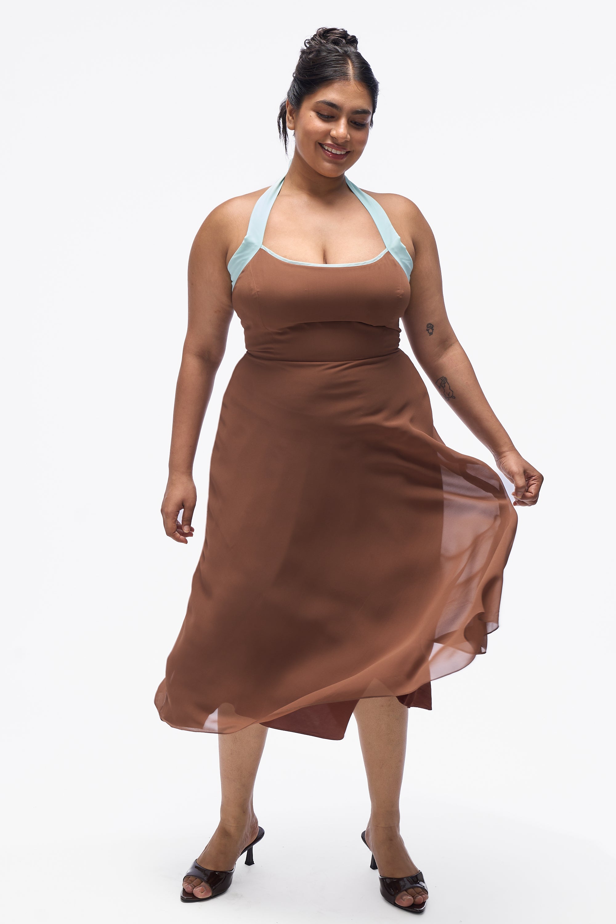 Agnis- Mocha Brown with Aqua Blue Contrast
