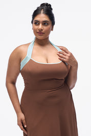 Agnis- Mocha Brown with Aqua Blue Contrast