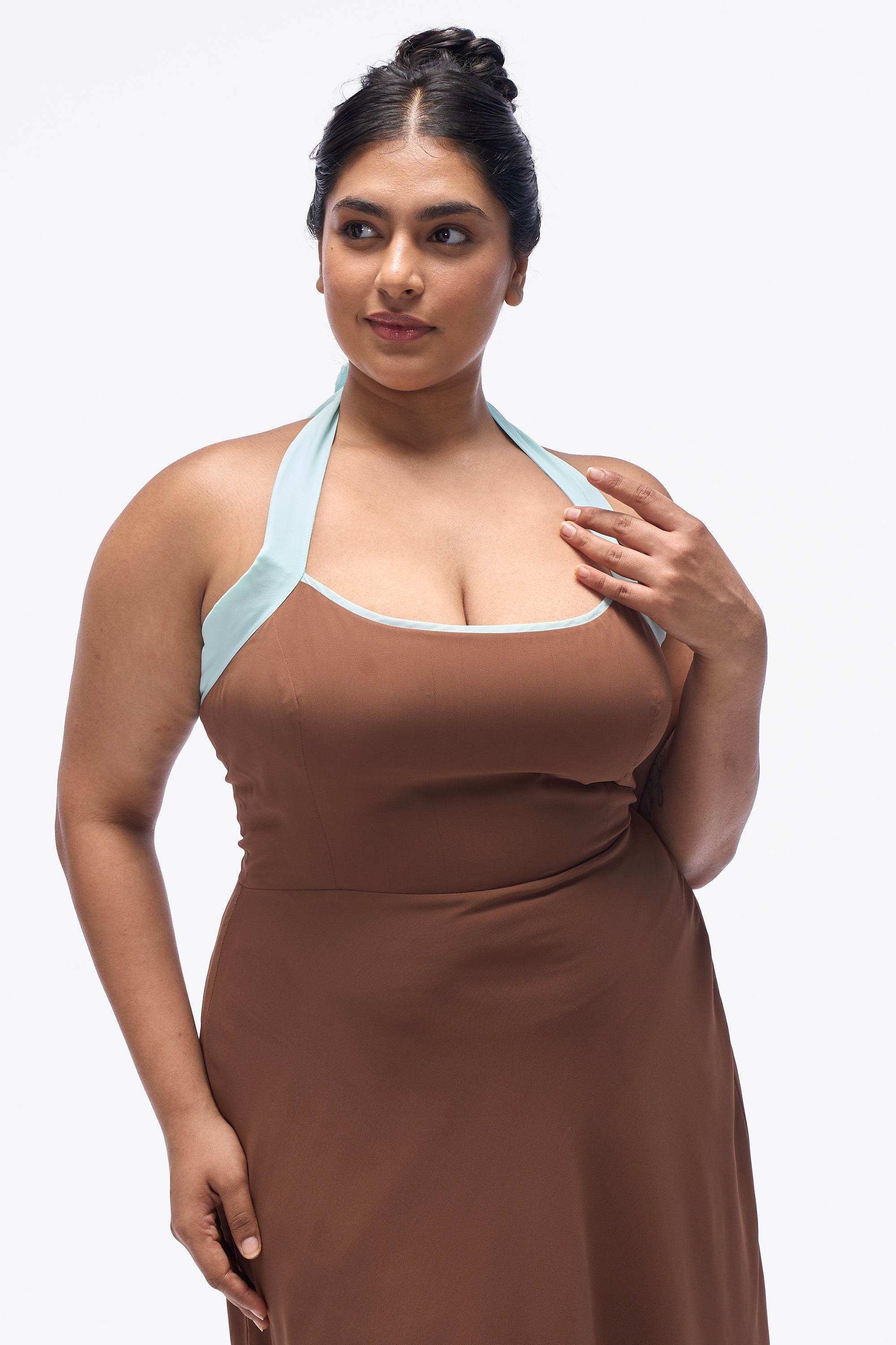 Agnis- Mocha Brown with Aqua Blue Contrast