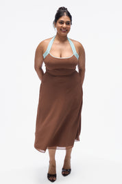 Agnis- Mocha Brown with Aqua Blue Contrast