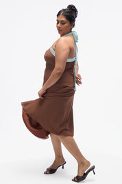 Agnis- Mocha Brown with Aqua Blue Contrast