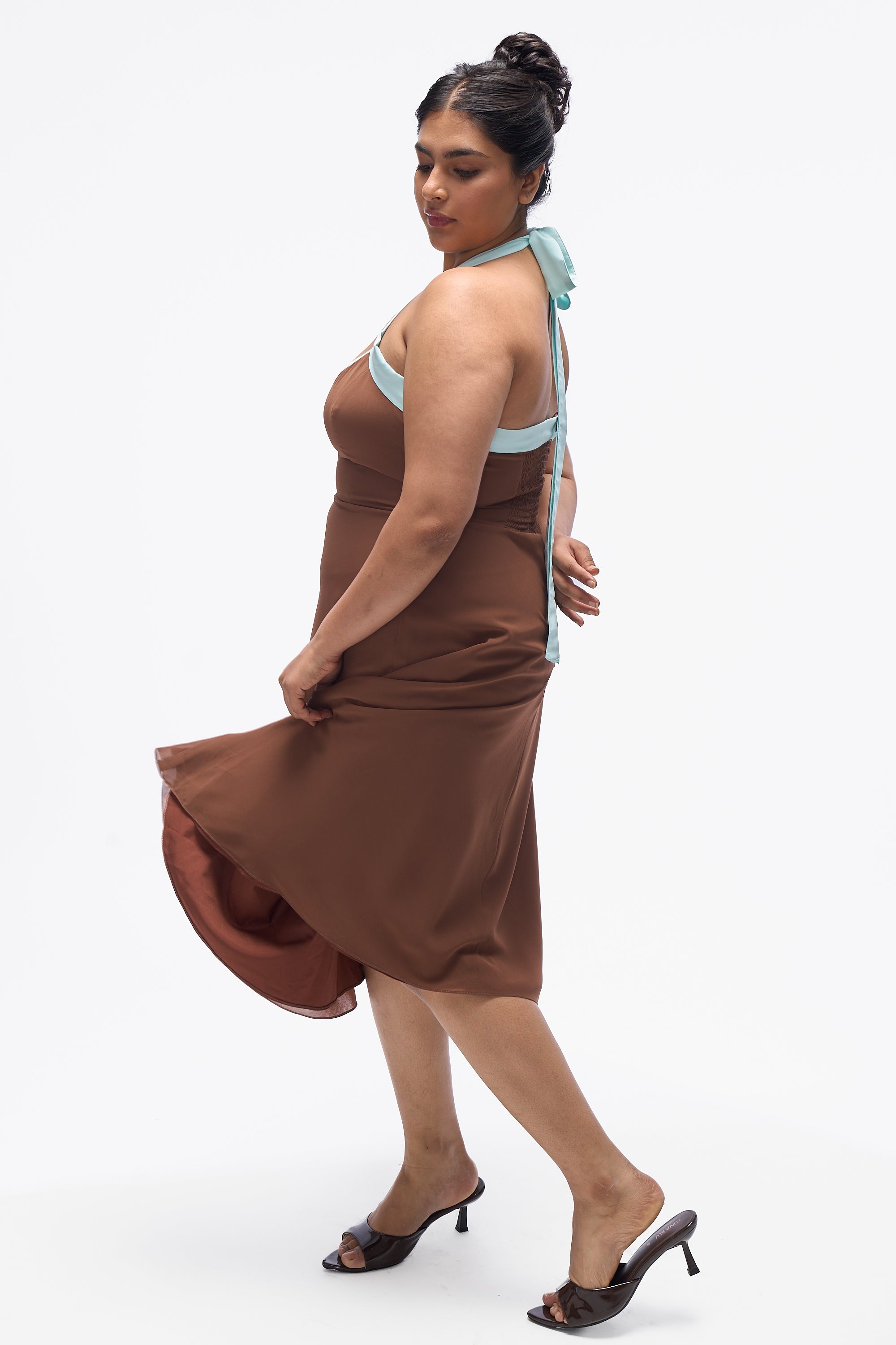 Agnis- Mocha Brown with Aqua Blue Contrast