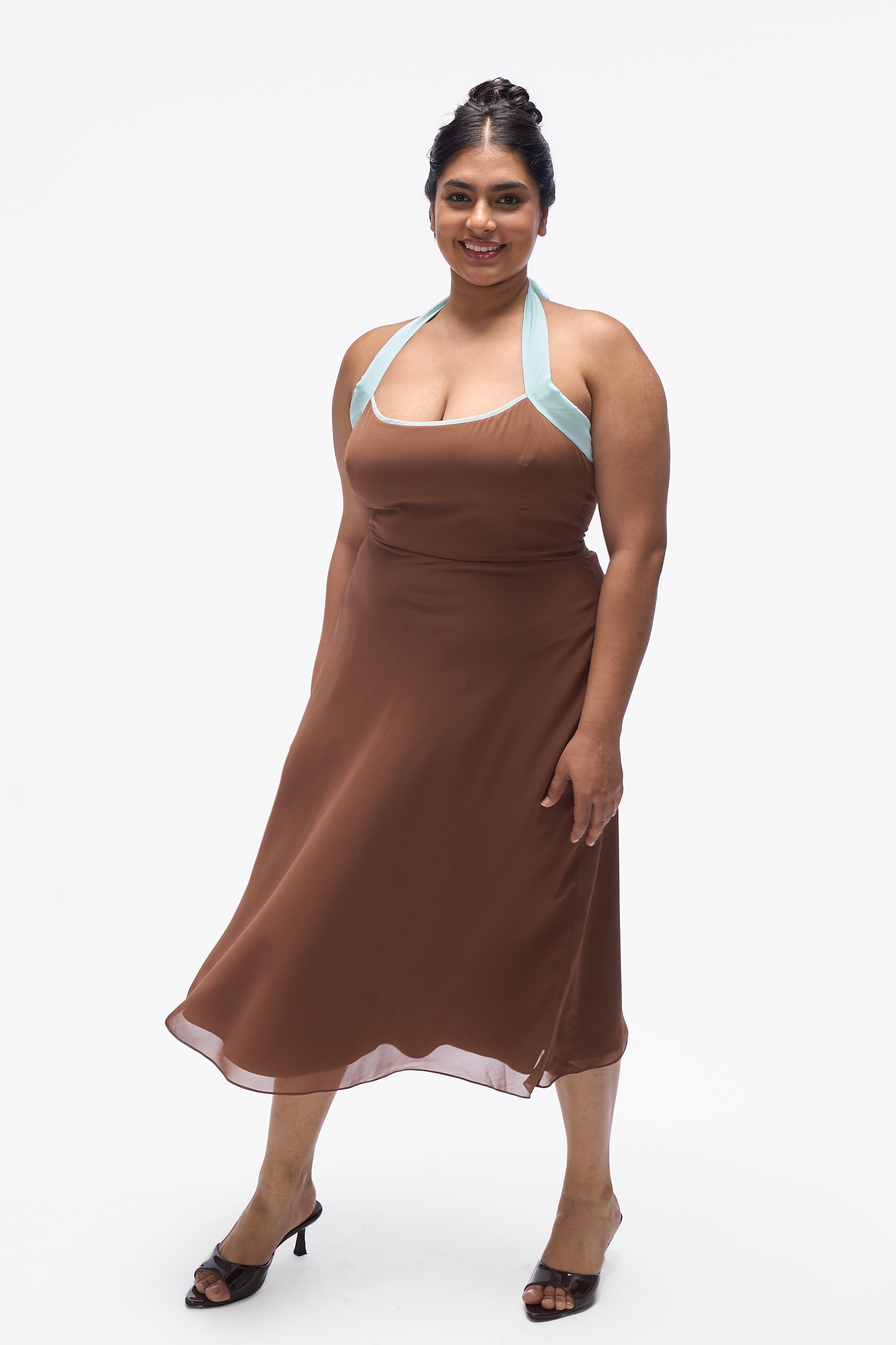 Agnis- Mocha Brown with Aqua Blue Contrast