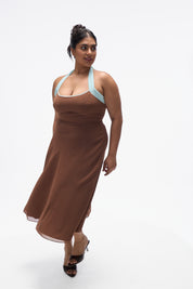 Agnis- Mocha Brown with Aqua Blue Contrast