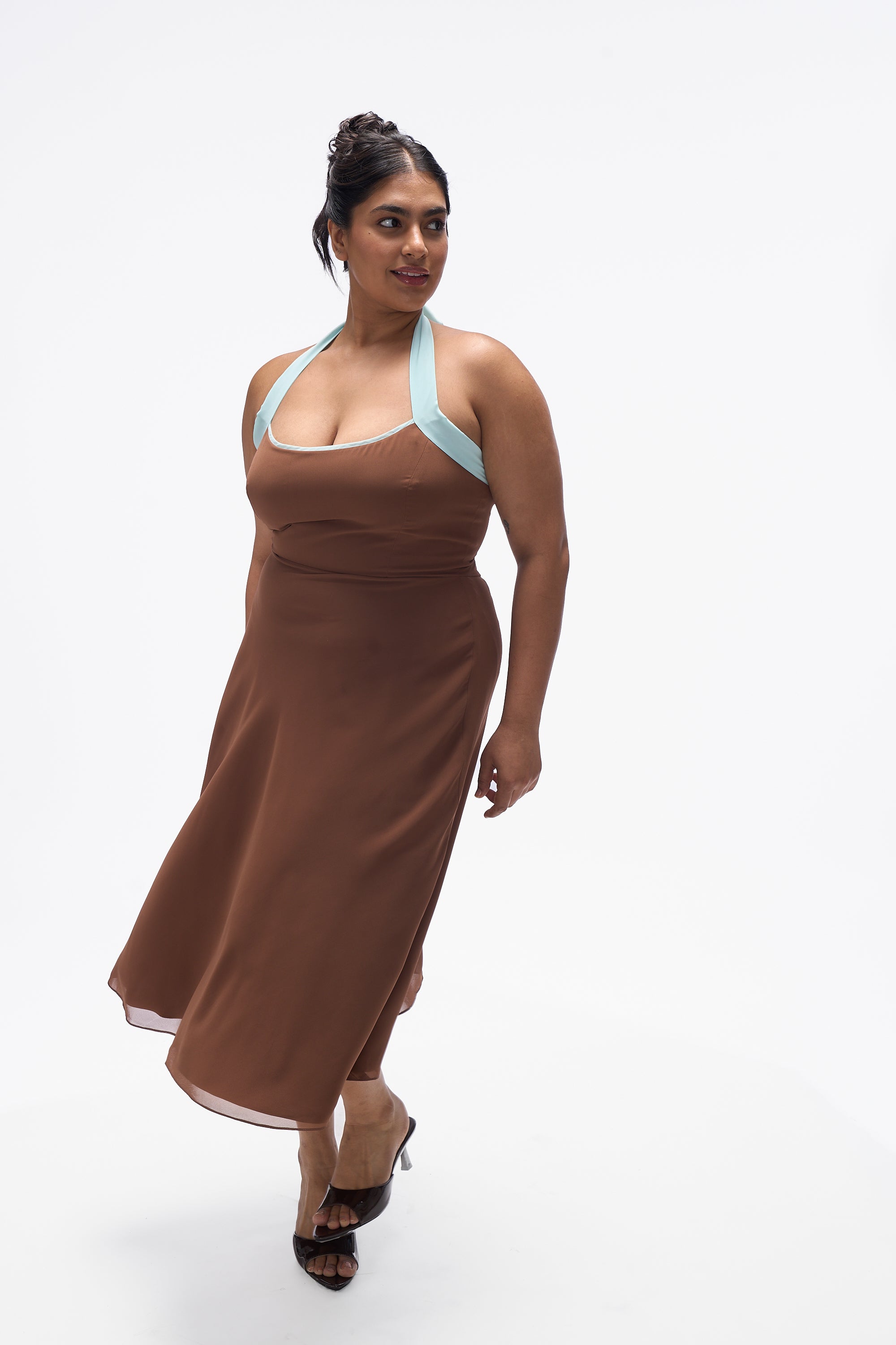 Agnis- Mocha Brown with Aqua Blue Contrast
