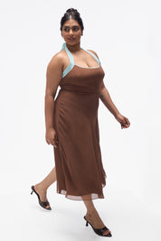 Agnis- Mocha Brown with Aqua Blue Contrast