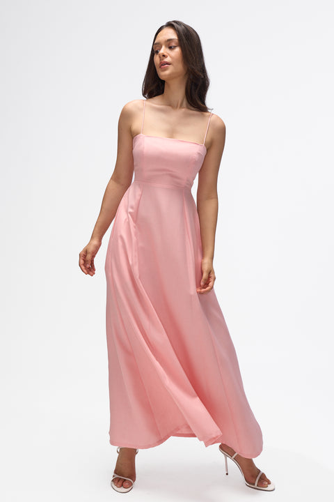 Polly Peach spaghetti-strap empire-waist maxi dress by Mazikien, front view