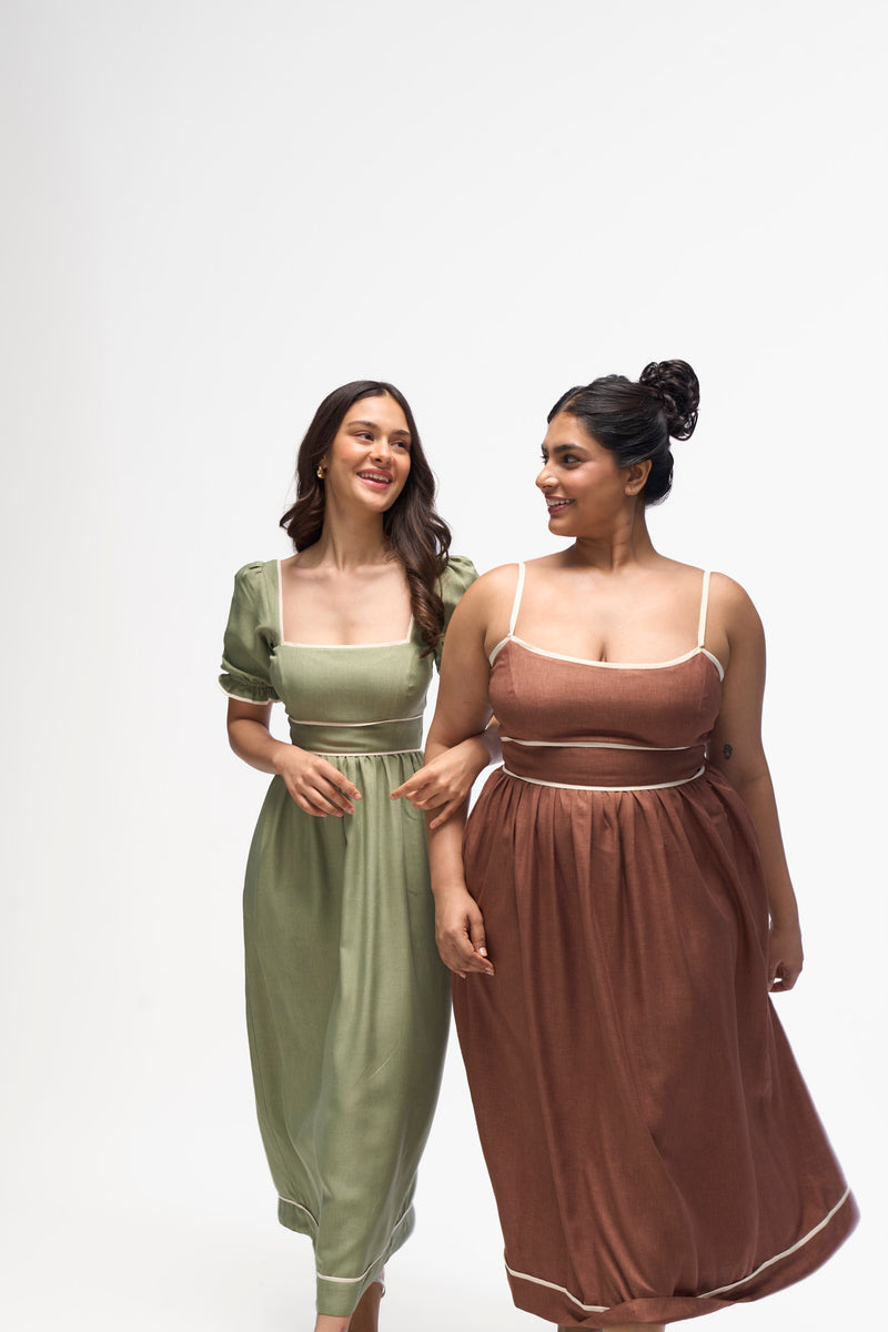 Two women in Mazikien Verona dresses