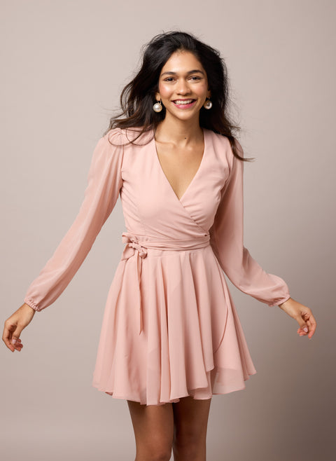 Raya long-sleeve wrap mini dress by Mazikien, front view