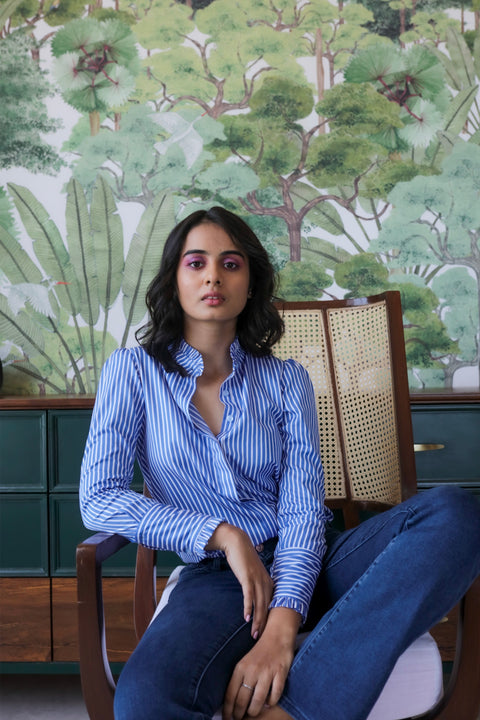 Daniela fitted wrap-style poplin shirt by Mazikien, front view